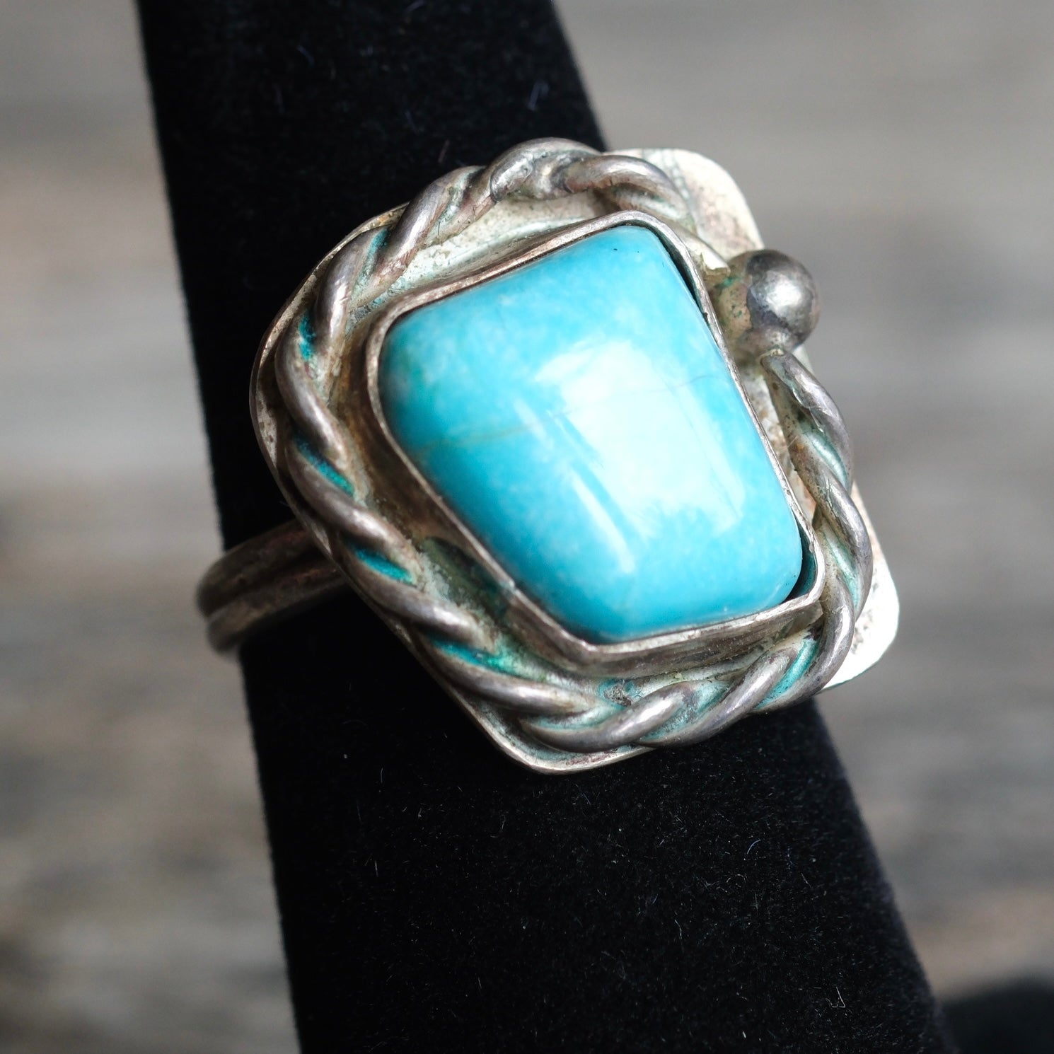 Vintage Sterling Turquoise Roper Ring 5.75