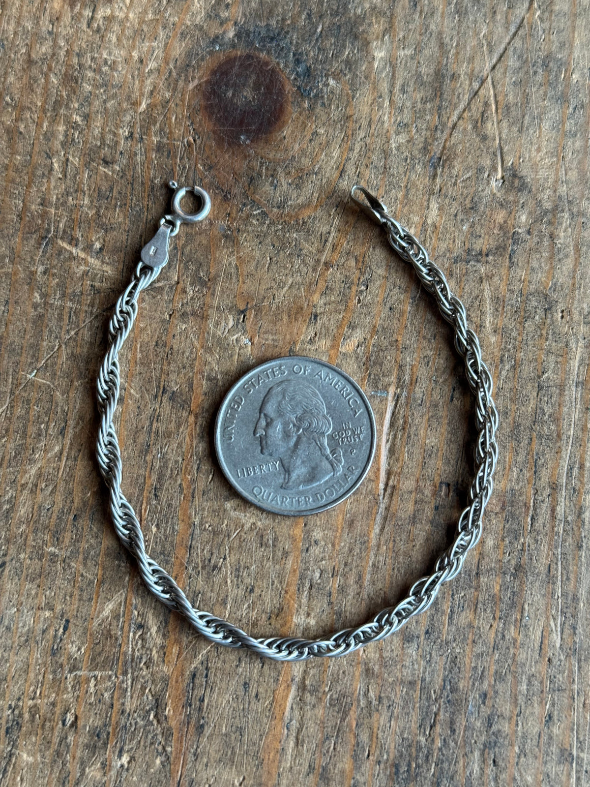 Vintage Sterling Silver Rope Chain Bracelet