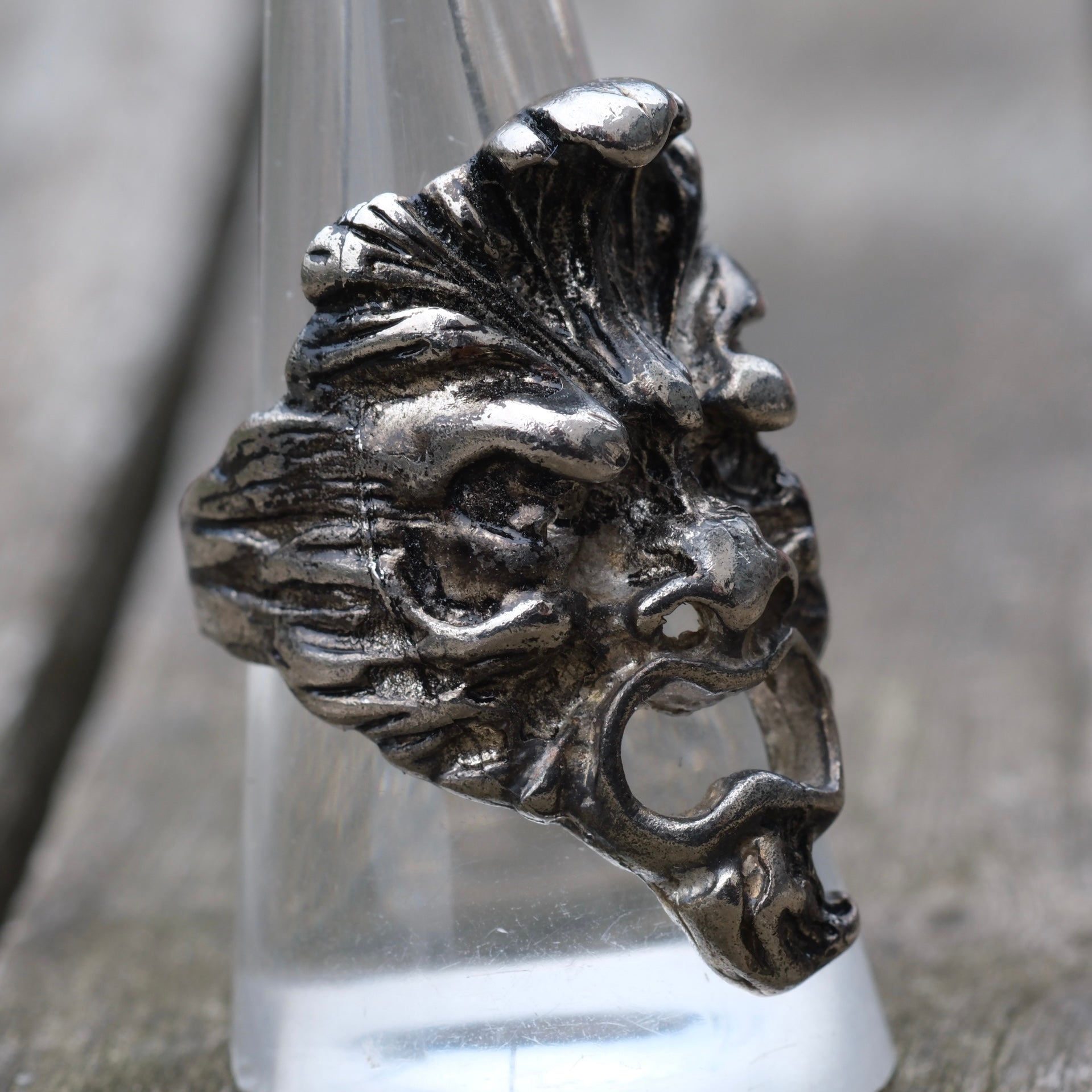 Vintage White Bronze Biker Ring 9