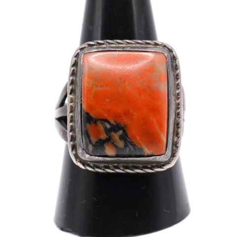 Mid Century Vintage Sterling Petrified Wood Ring 10
