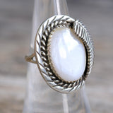 Vintage Sterling Mother Of Pearl Feather Ring 6.25