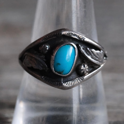 Vintage Sterling Turquoise Feather Ring 10.25