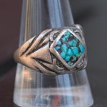 Vintage Sterling Turquoise Stamped Band Ring 10.75