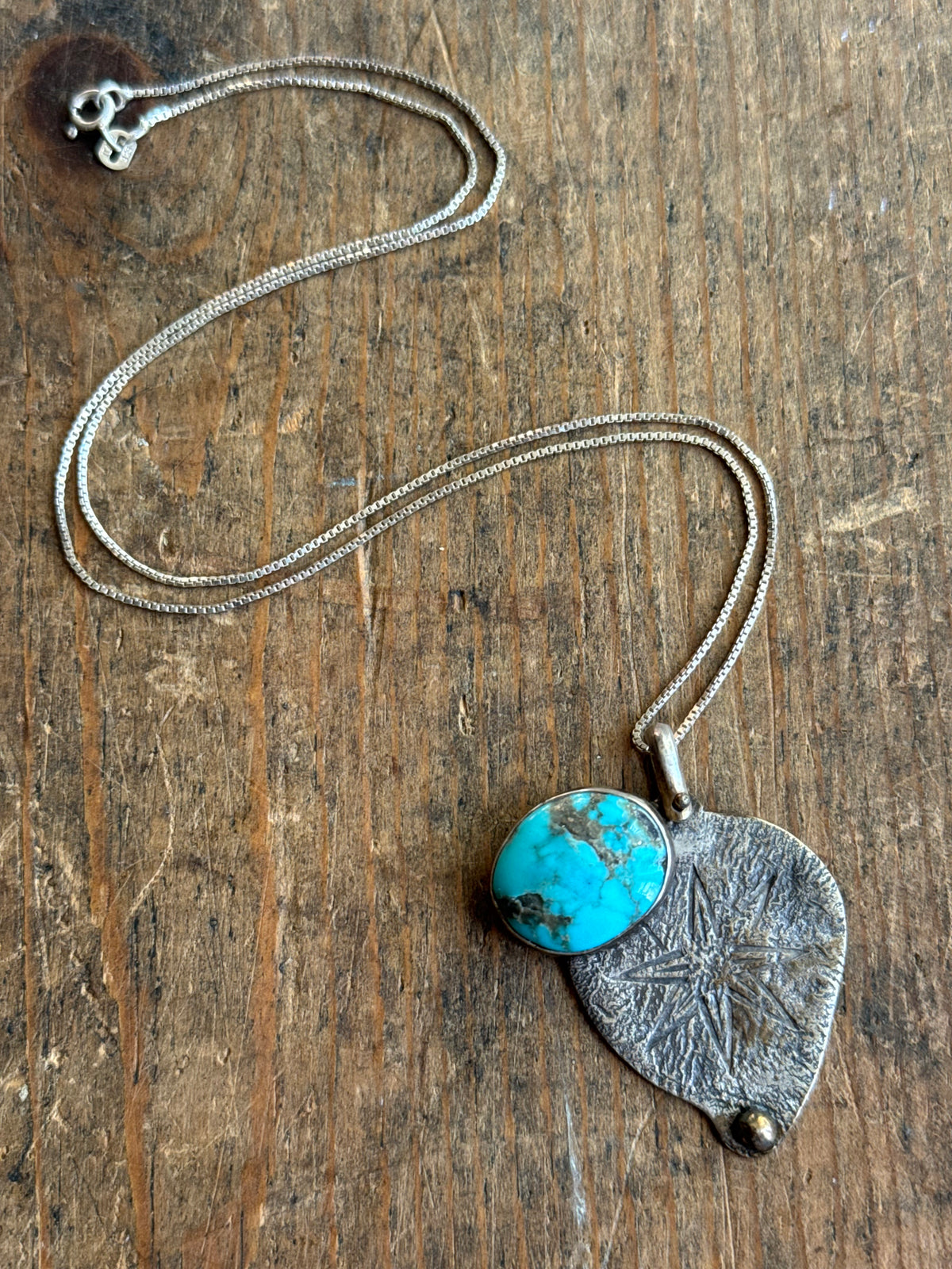 Vintage Sterling Silver Modernist Turquoise Star Necklace