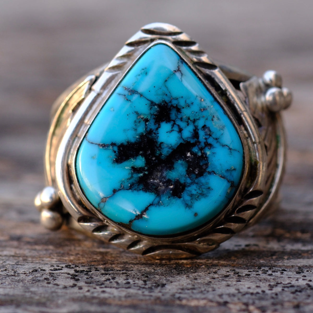 Vintage Sterling Chunky Turquoise Feather Ring 10.75