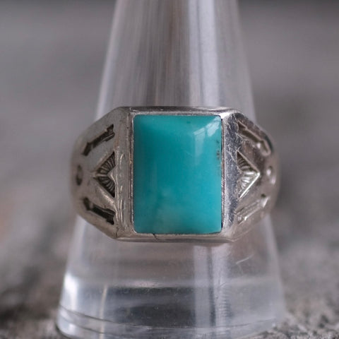 Vintage Sterling Stamped Turquoise Trading Post Ring 11.25
