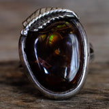 Vintage Sterling Mexican Agate Feather Ring 11.25