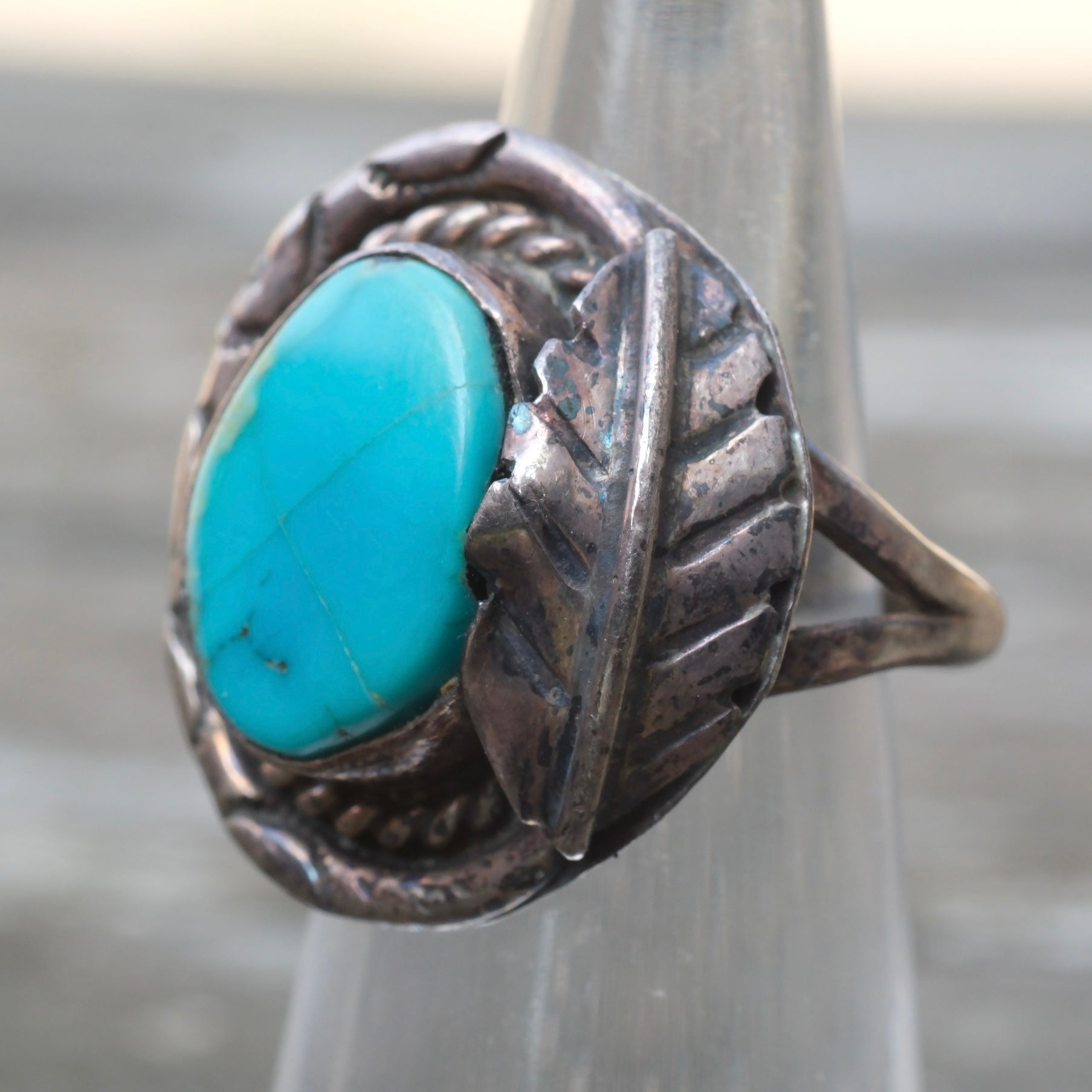 Vintage Sterling Turquoise Feather Ring 4