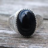 Vintage Sterling Onyx Stamped Band Ring 11