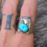 Vintage Sterling Turquoise Feather Ring 10.5