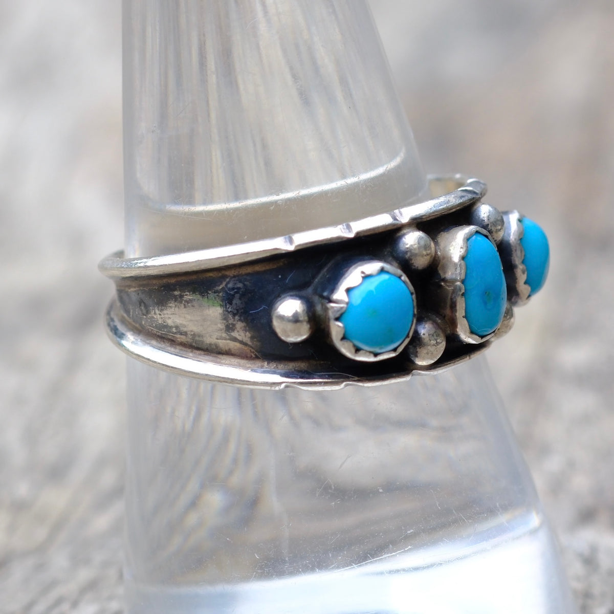 Vintage Sterling 3-Stone Turquoise Ring 9.25