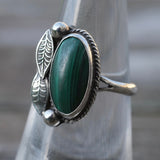 Vintage Sterling Malachite Feather Ring 6.25