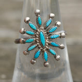 Vintage Sterling Turquoise Cluster Ring 6.75