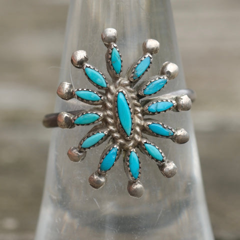 Vintage Sterling Turquoise Cluster Ring 6.75