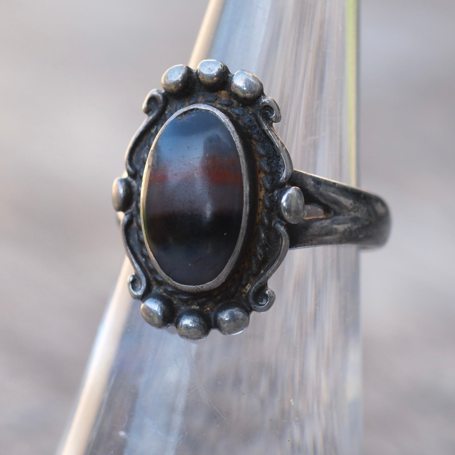 Vintage Sterling Petrified Wood Ring 5.5