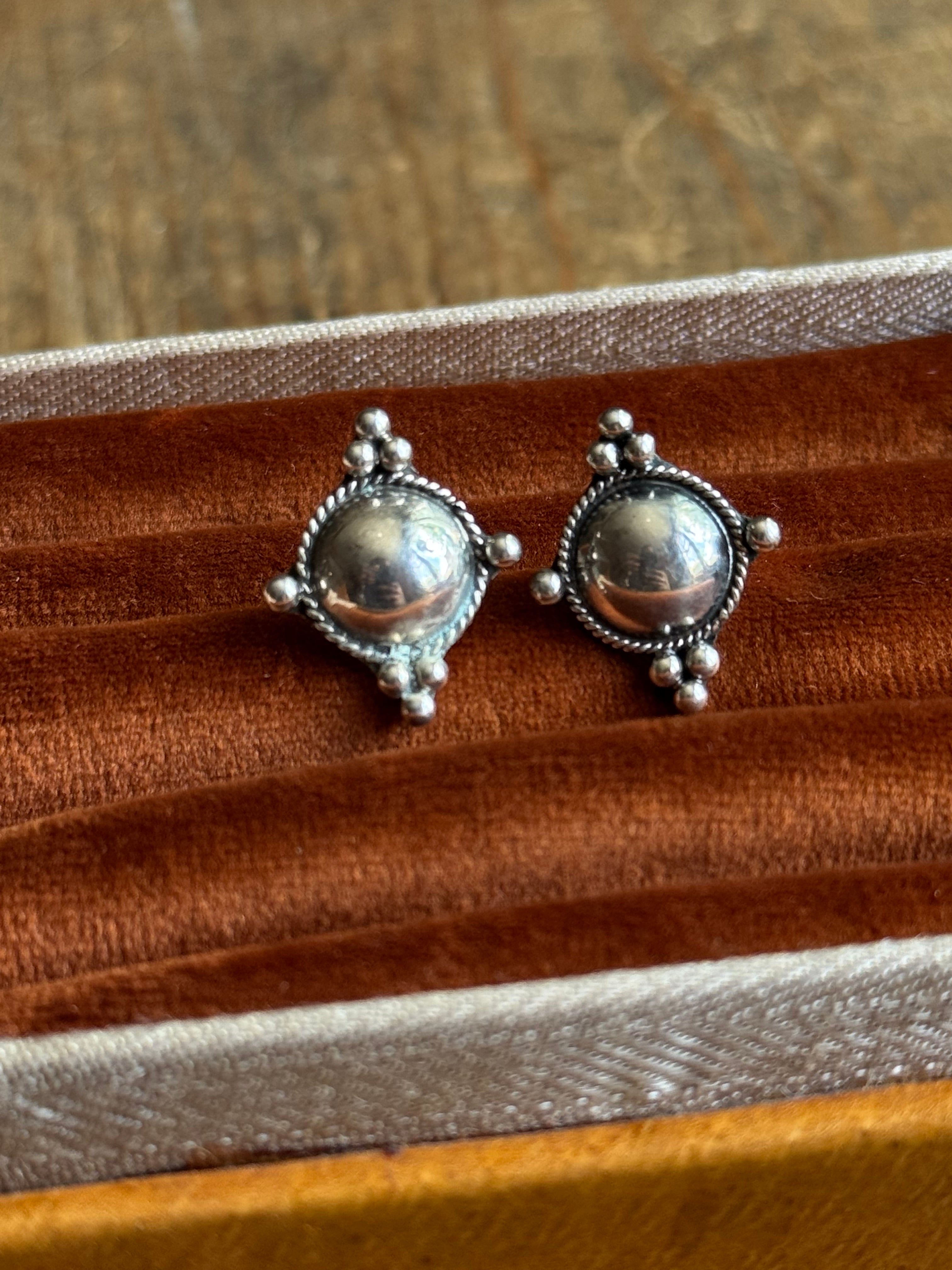 Vintage Sterling Silver Beaded Dome Earrings
