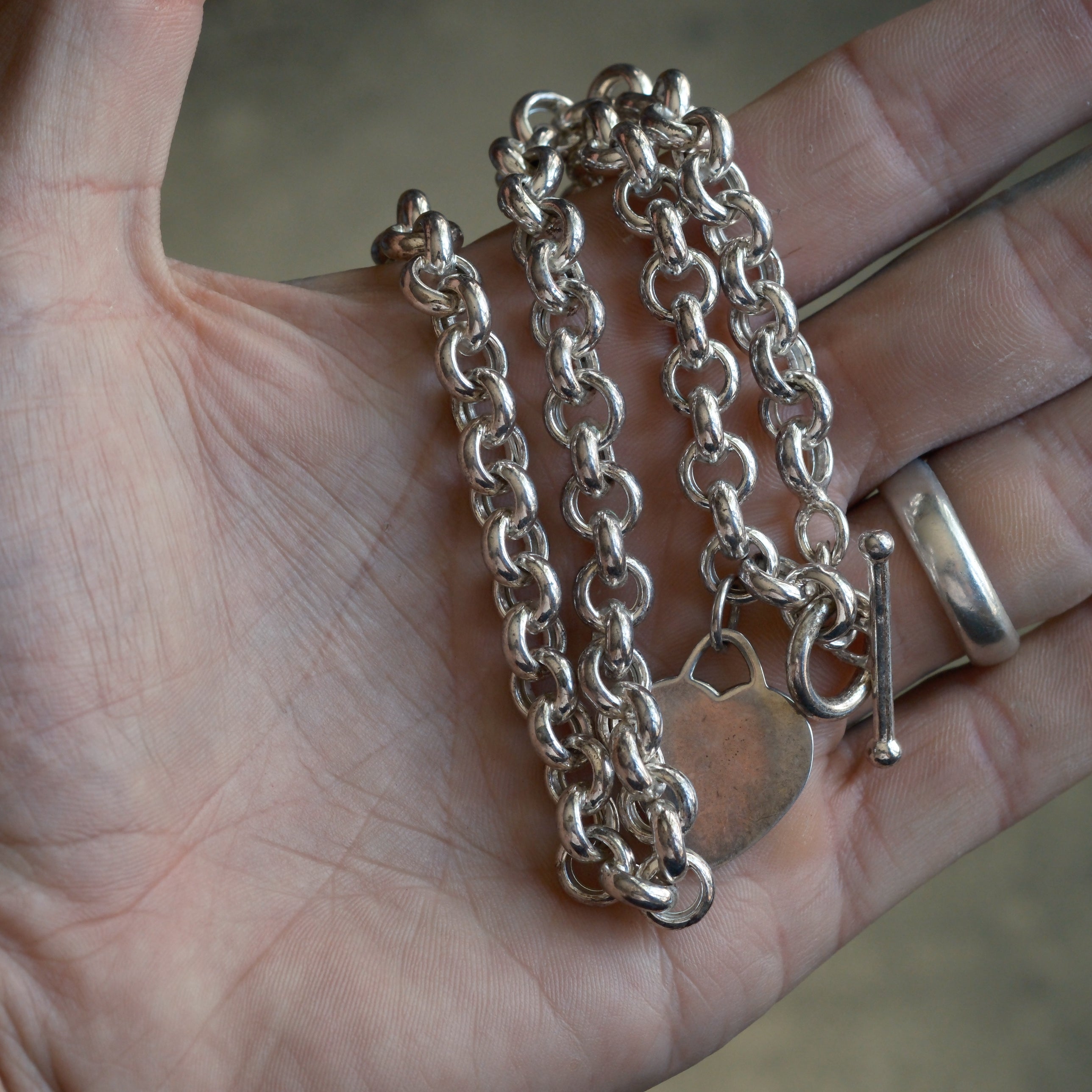 Vintage Sterling Rolo Chain Heart Necklace 17.5"