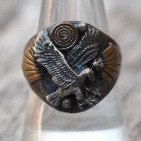 Vintage Sterling and Copper Eagle Ring 8.5