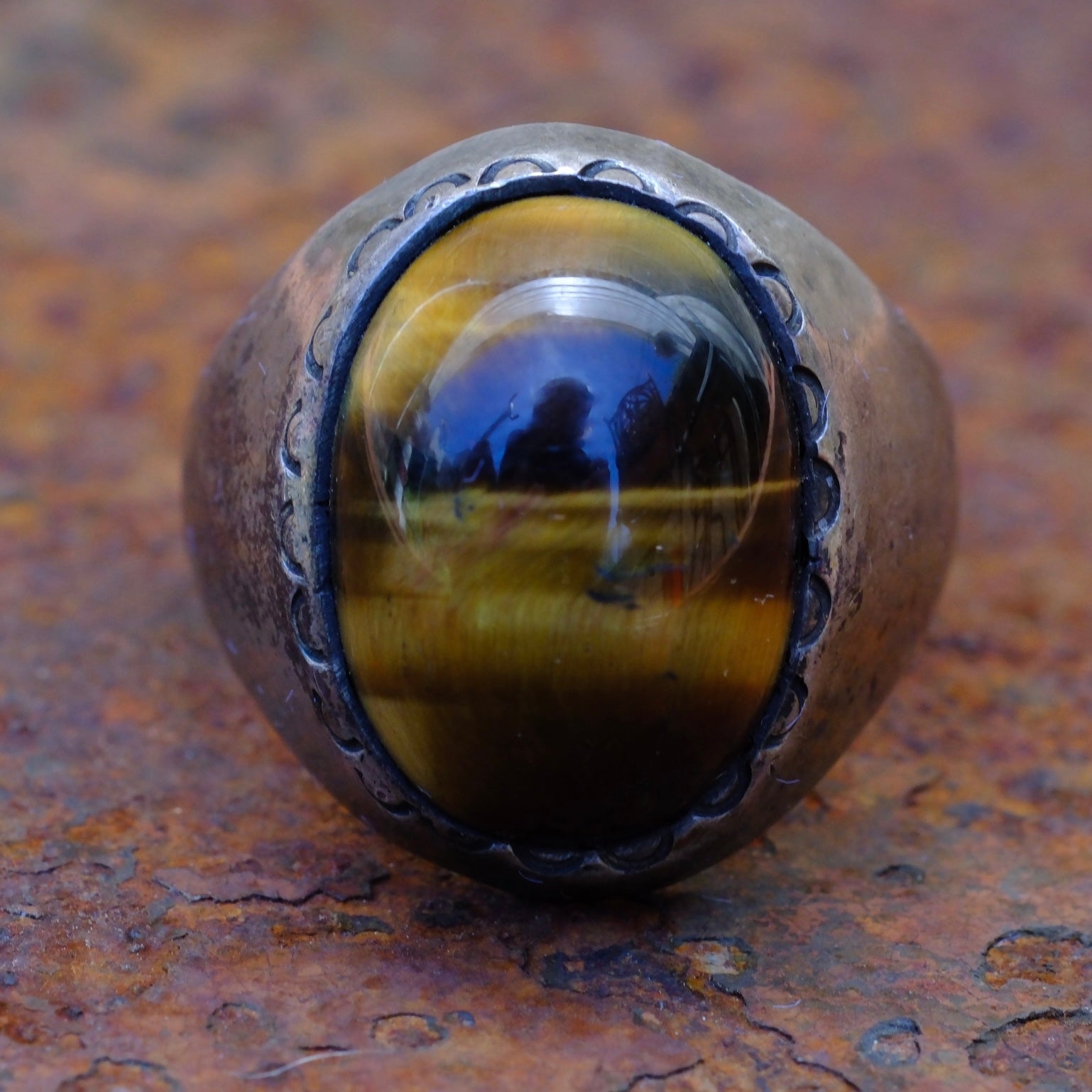 Vintage Sterling Tigers Eye Ring 10.5
