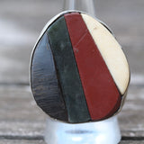 Vintage Sterling Multistone Inlay Ring 9