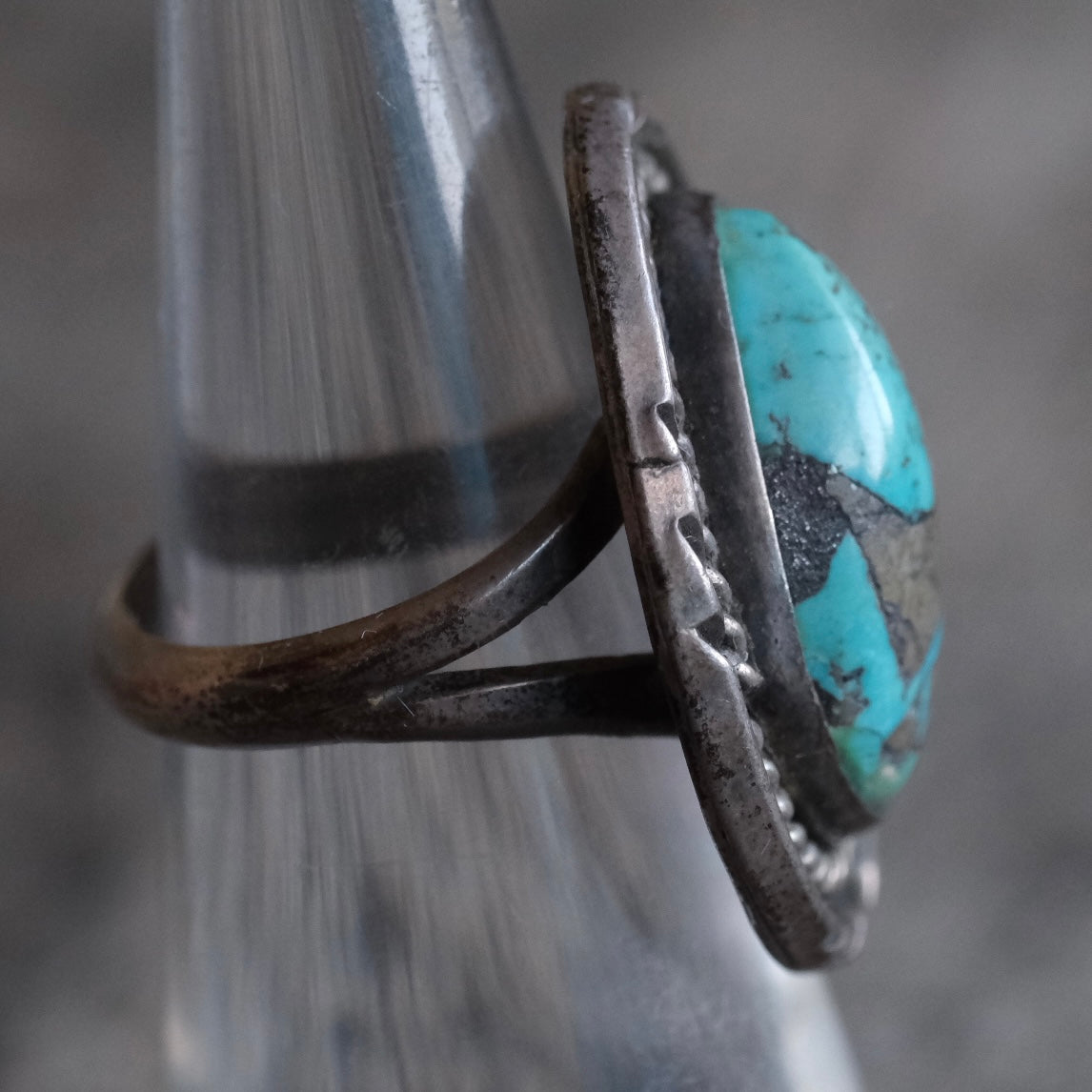 Vintage Sterling Turquoise Roper Ring 5