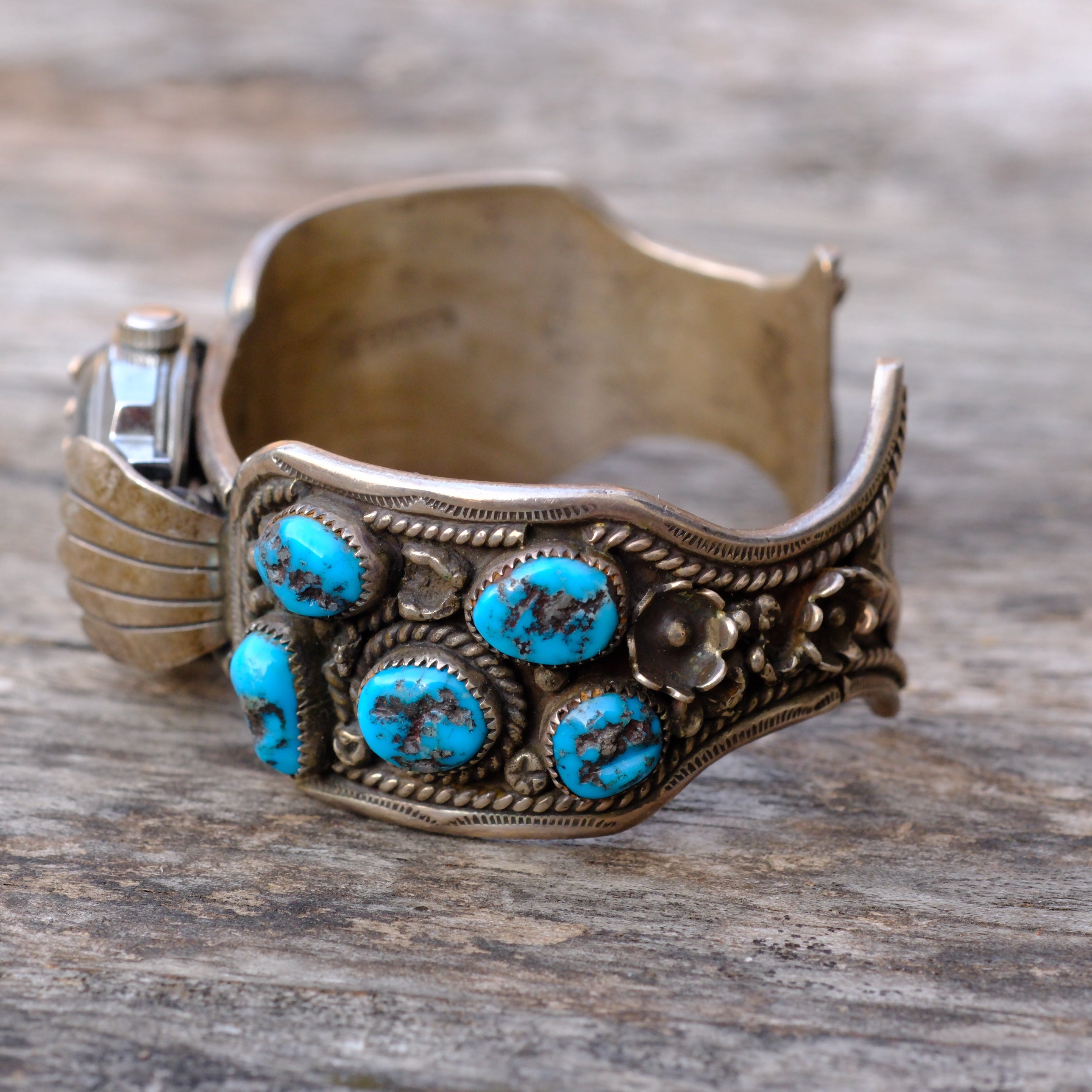 Vintage Sterling Turquoise Cuff Watch Cuff Bracelet