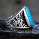 Vintage Sterling Turquoise Thunderbird Ring 9.75