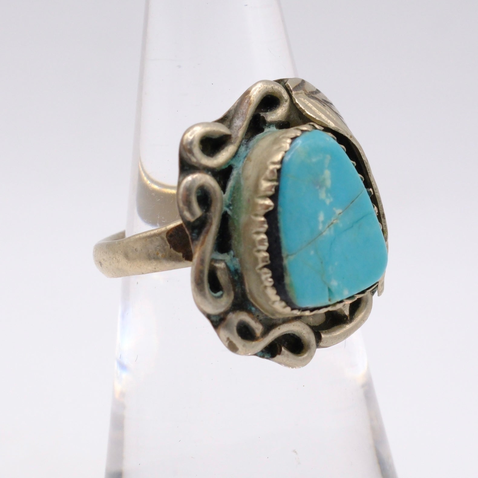 Vintage Sterling Turquoise Feather Ring 5.5