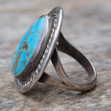 Vintage Sterling Turquoise Roper Ring 12