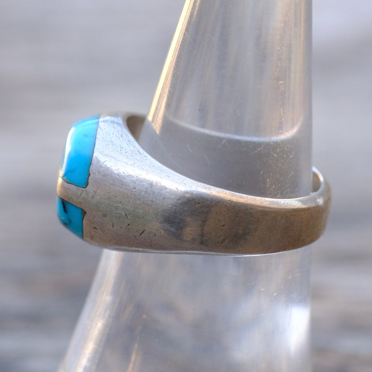 Vintage Sterling Turquoise Inlay Ring 7.5