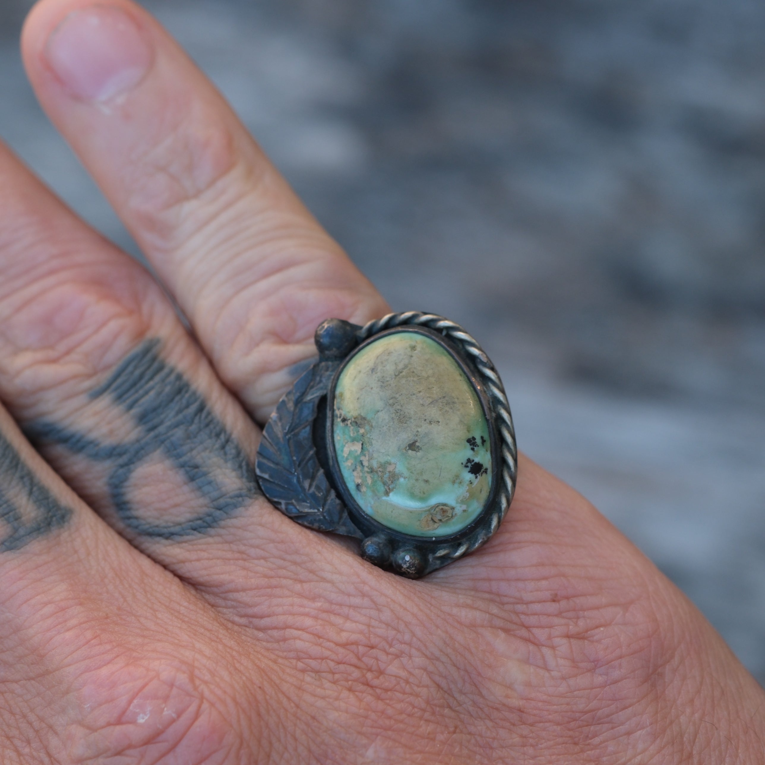 Vintage Sterling Turquoise Feather Ring 6