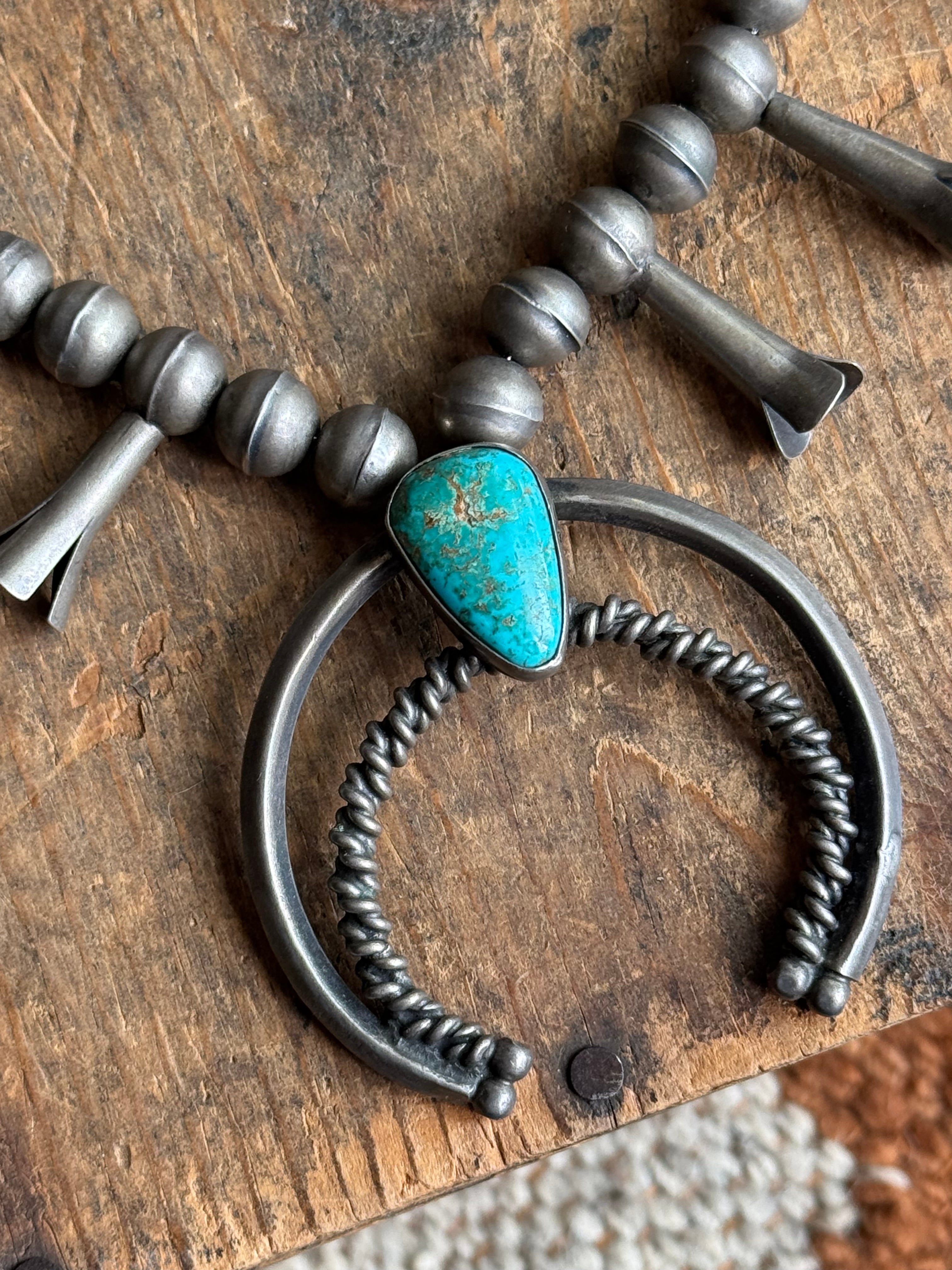 Vintage Sterling Silver Turquoise Squash Blossom