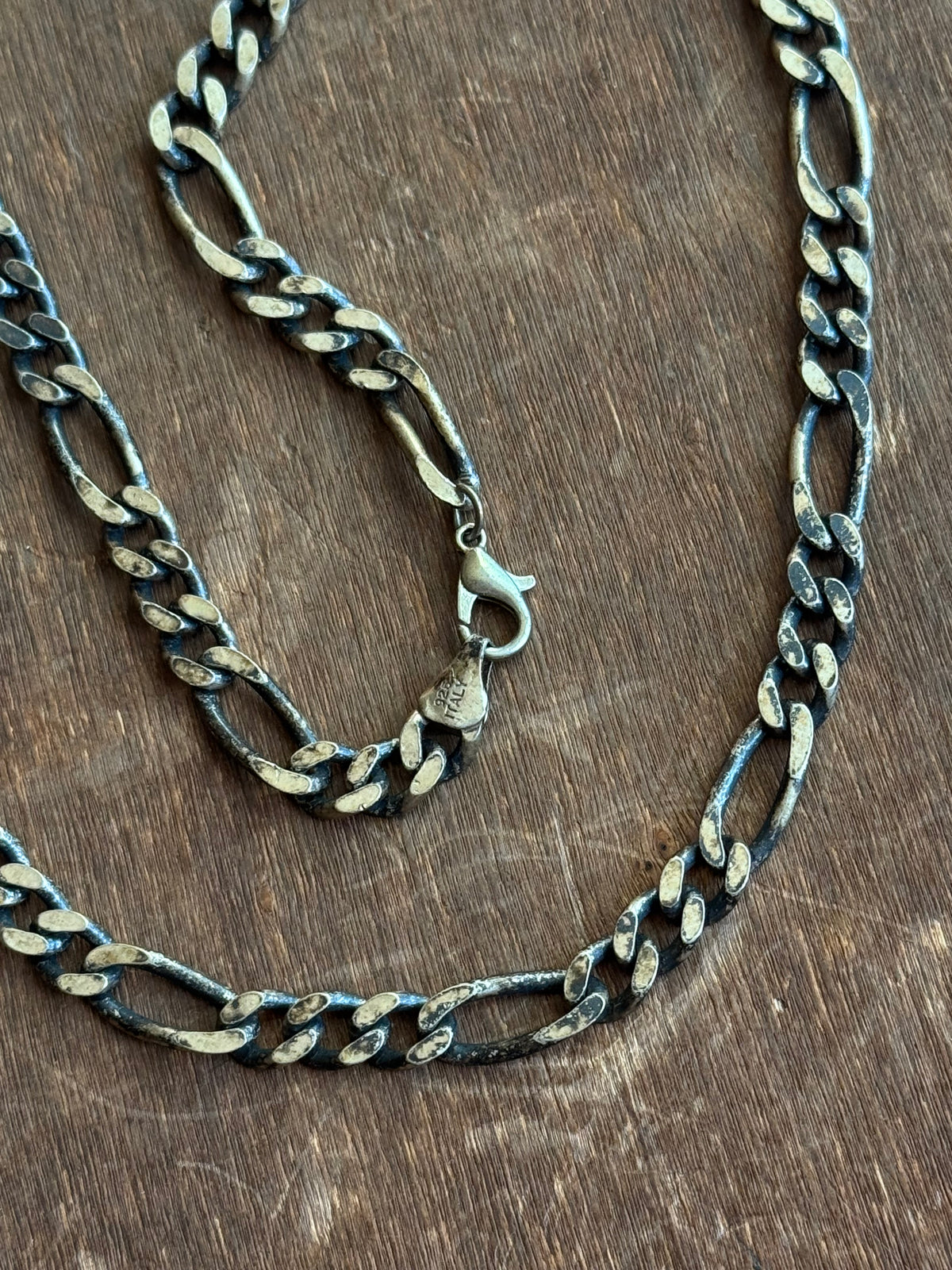 Vintage Sterling Silver 22” Heavy Patinated Figaro Chain