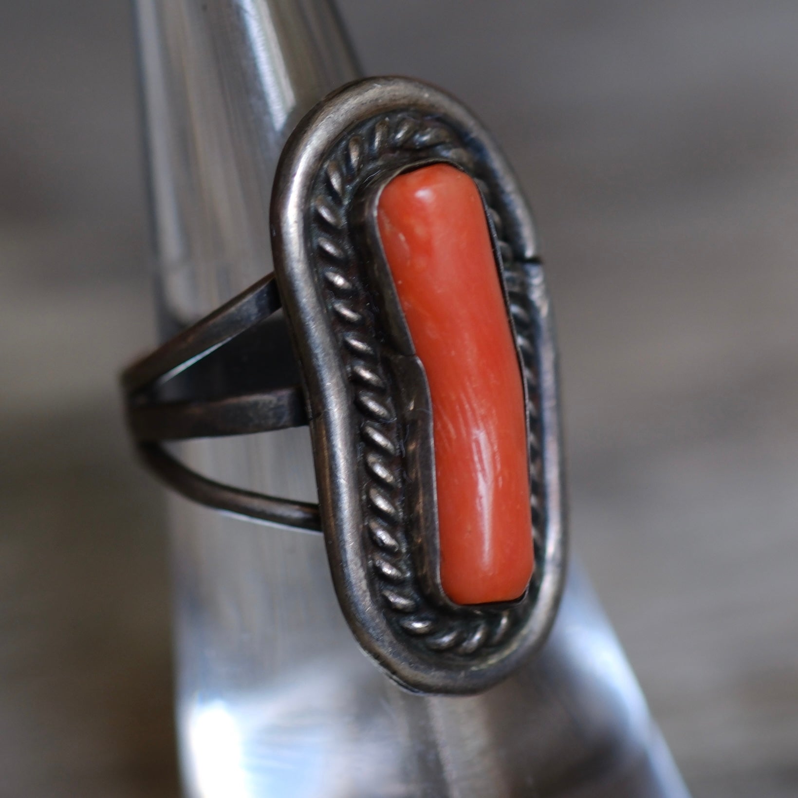 Vintage Sterling Coral Roper Ring 6