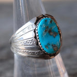 Vintage Sterling Turquoise Ribbed Band Ring 8.5