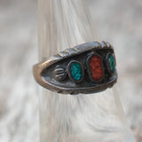 Vintage Sterling Turquoise and Coral Ring 6.25