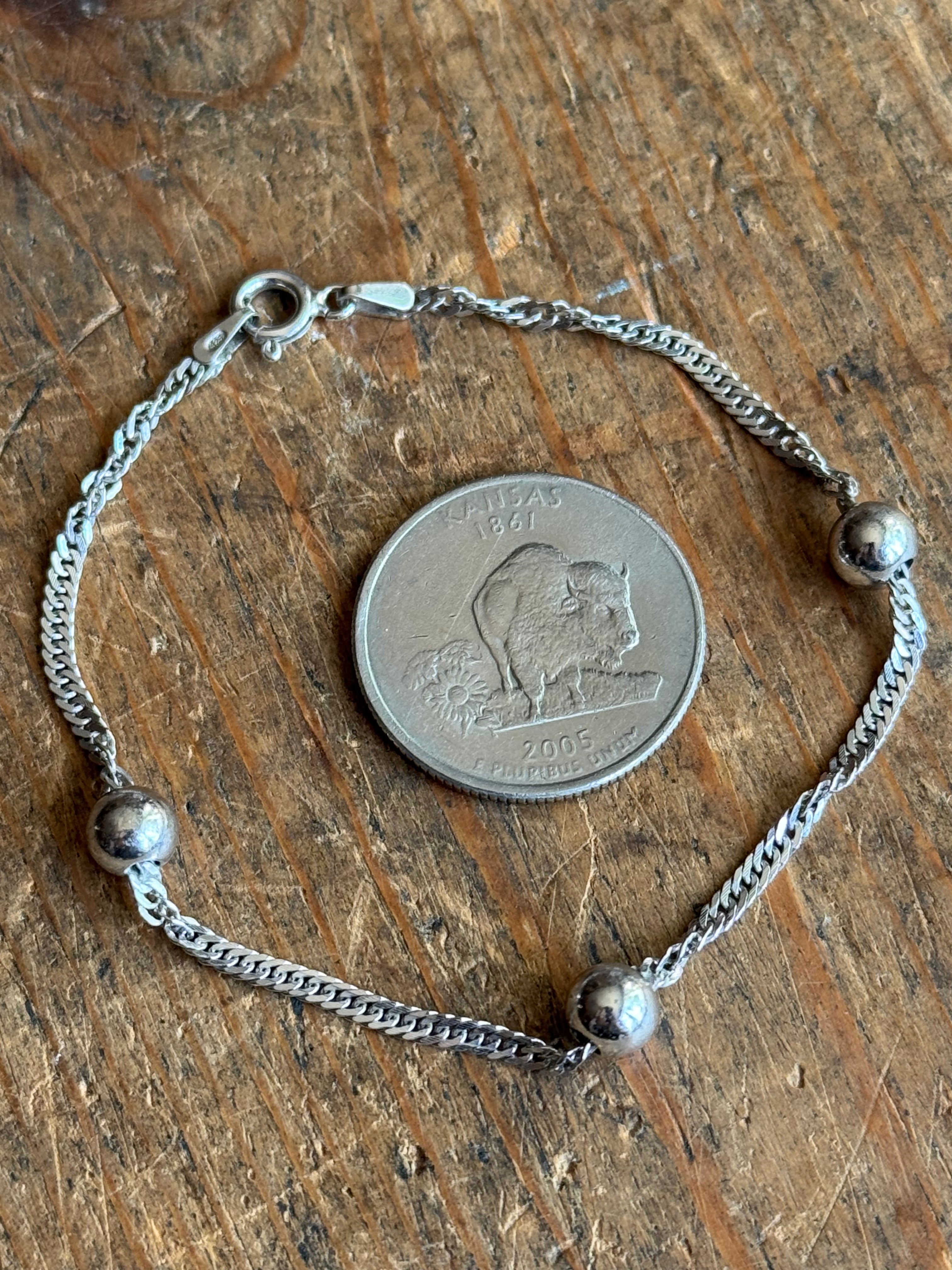 Vintage Sterling Silver 7.25” Bead Rope Bracelet