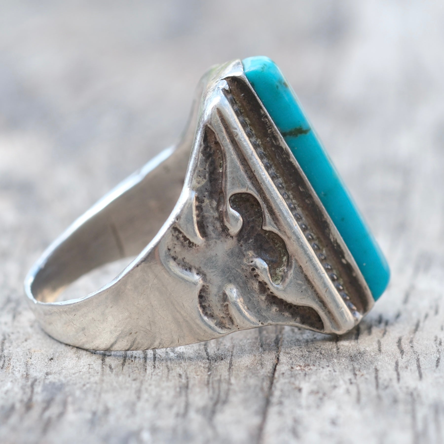 Vintage Sterling Turquoise Tribal Ring 10