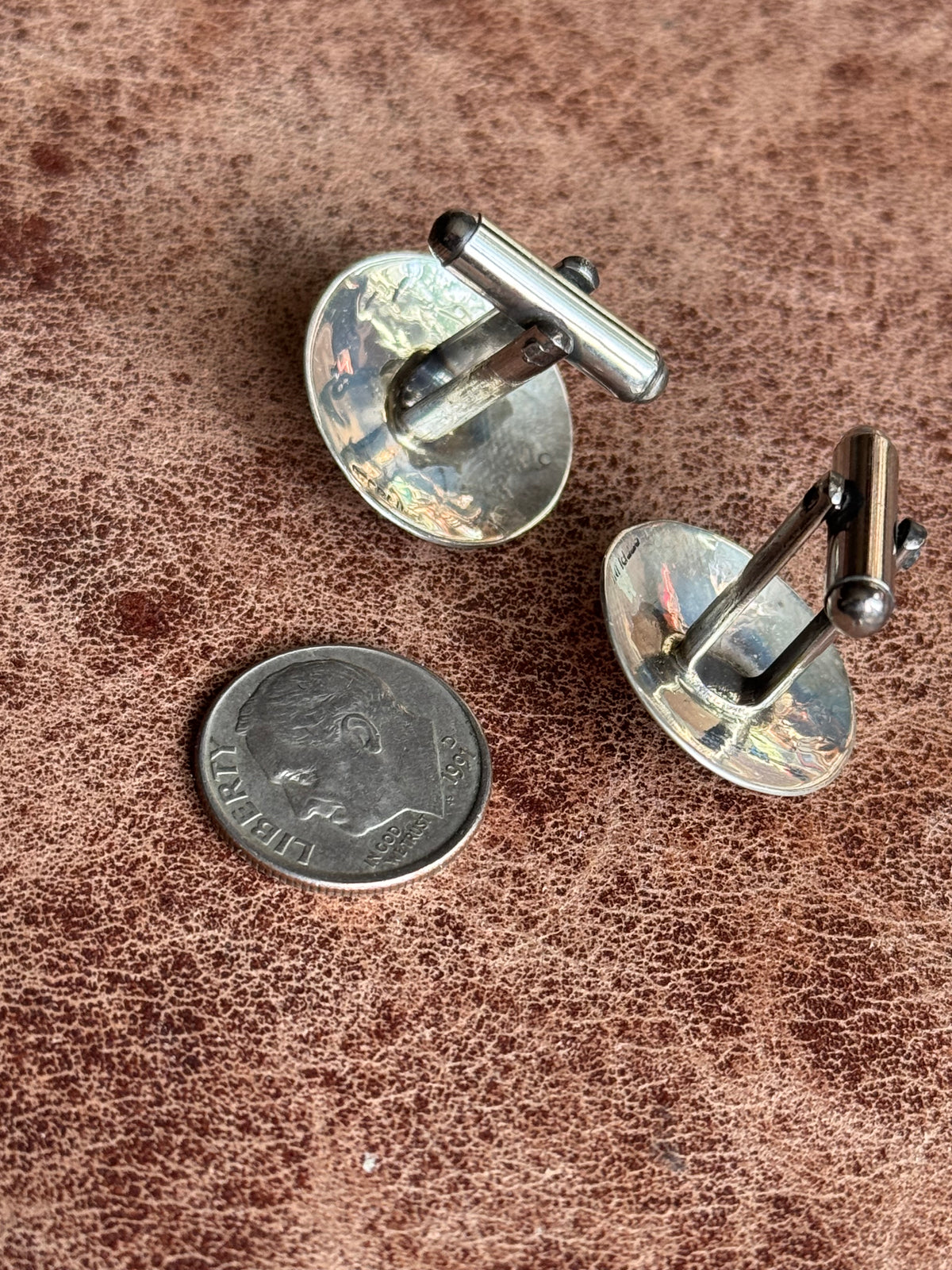 Vintage Sterling Silver Stamped Turquoise Concho Cufflinks