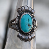 Vintage Sterling Turquoise Roper Ring 5.75