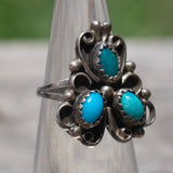 Vintage Sterling 3-Stone Turquoise Ring 2.75
