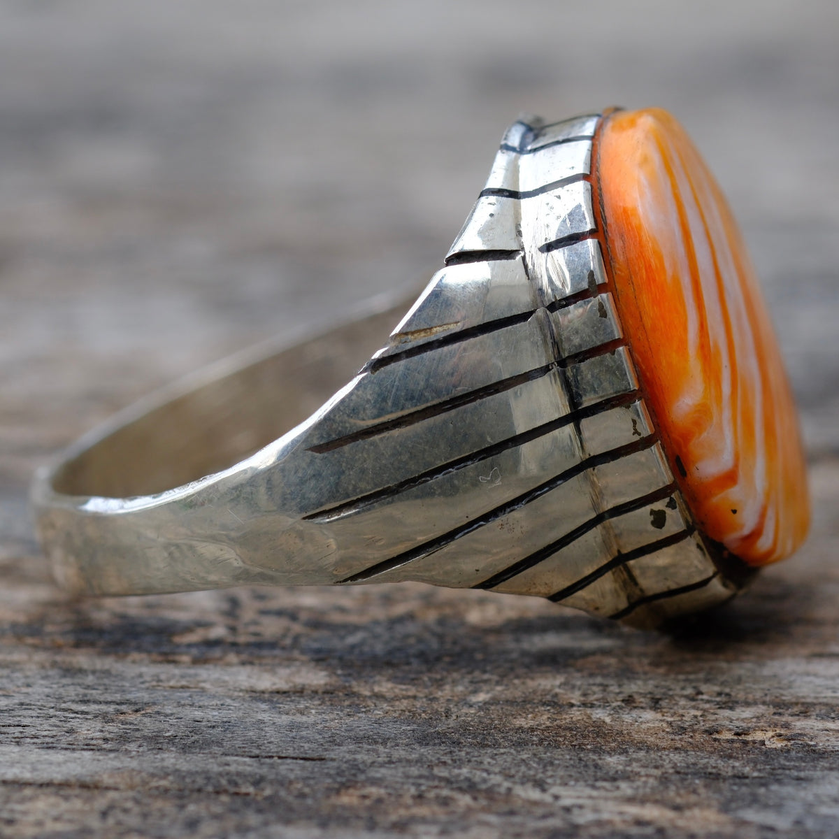 Vintage Sterling Spiny Oyster Ribbed Band Ring 12.75