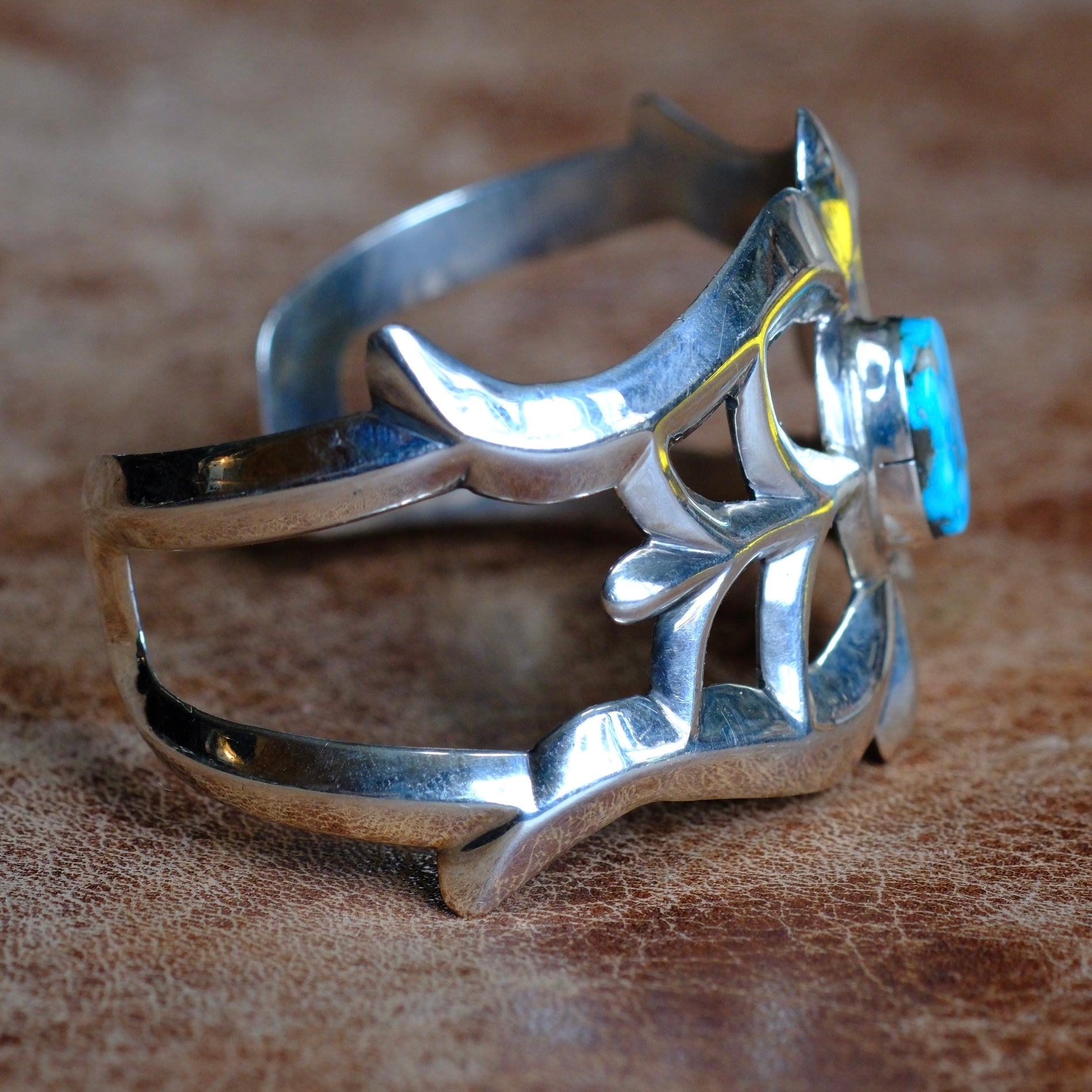 Vintage Sterling Turquoise Sandcast Cuff Bracelet