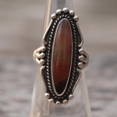 Vintage Sterling Petrified Wood Ring 4.75
