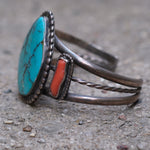 Vintage Sterling Turquoise and Coral Cuff