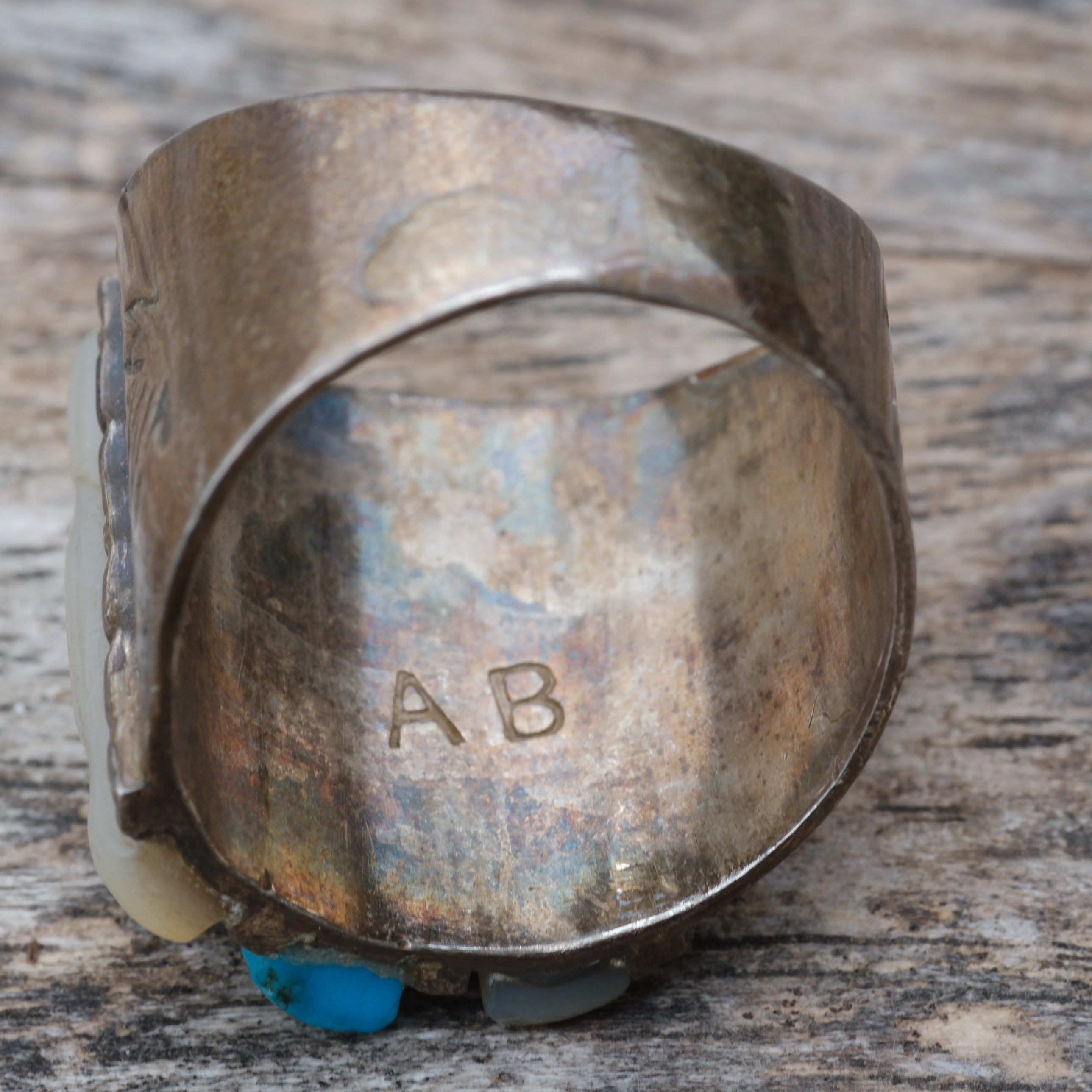 Vintage Sterling Turquoise and Mother Of Pearl Ring 12