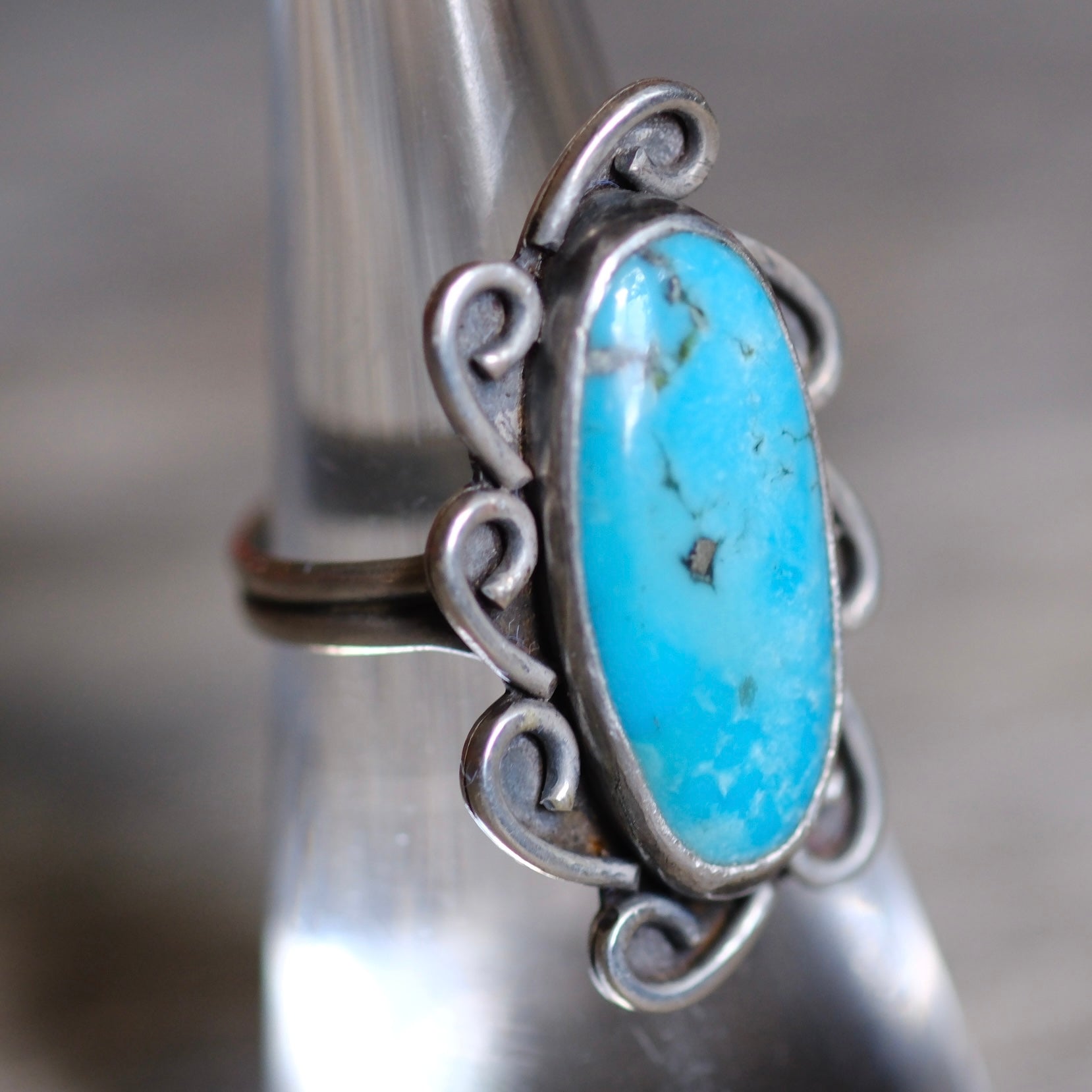 Vintage Sterling Turquoise Florette Ring 5.5
