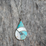 Vintage Sterling Turquoise and Mother Of Pearl Inlay Necklace