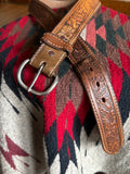 Vintage Hand Floral Tooled Brown Leather ‘JIM’ Belt