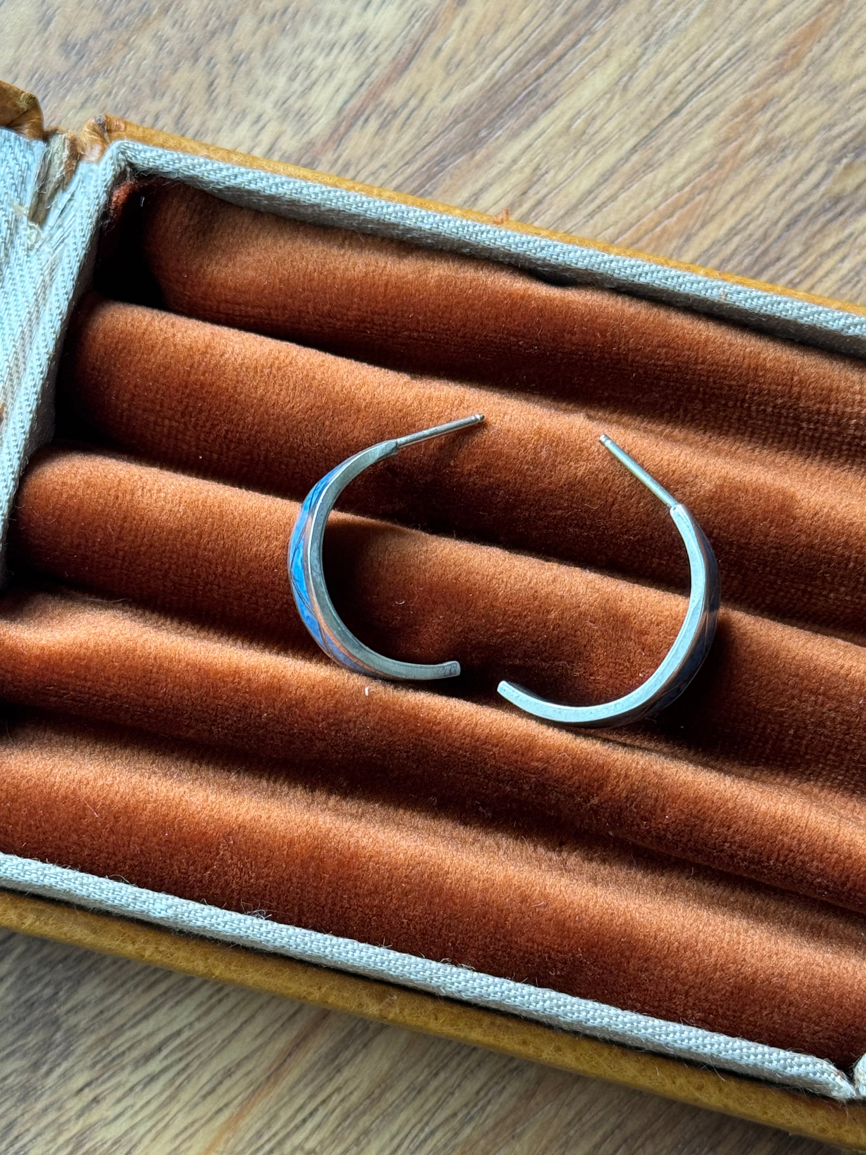 Vintage Sterling Silver Sodalite Inlay Half Hoops